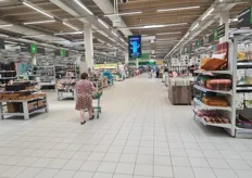 There are 65 Prisma hypermarkets in Finland. This one has 26 checkout counters. The S Group owns these stores.